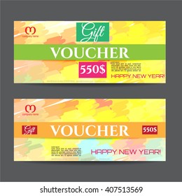Gift voucher & place for text, logo, contact information. The combination of graphic elements with typography. Example designs for cafe, hotel, stores, promotions, advertising.