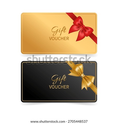 A gift voucher with a realistic bow. Vector illustration