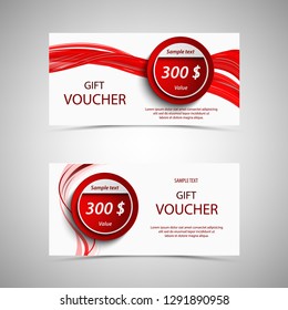 Gift voucher in red design with wavy lines and pointers
