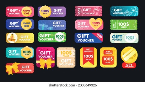 Gift voucher set icon in outline and solid style with colorful smooth gradient background, suitable for mobile and web UI, app button, infographic, etc