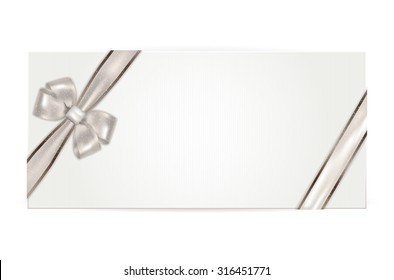 Gift voucher with silver bow - isolated on white. Vector illustration.