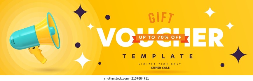 Gift voucher with special offer up to 70 percent off. Price clearance sale banner template with discount for client and customer on shopping vector illustration
