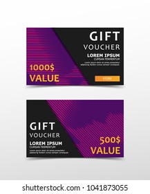 Gift Voucher with technological, scientific, abstract, geometric background with polygonal abstract shapes, circles, lines, triangles. Discount coupon for recovery, purchase of things and entertainmen