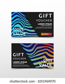 Gift Voucher with technological, scientific, abstract, geometric background with polygonal abstract shapes, circles, lines, triangles. Discount coupon for recovery, purchase of things and entertainmen