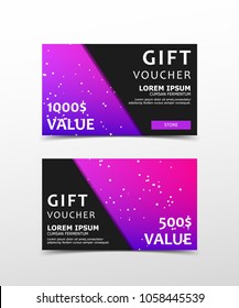 Gift Voucher with technological, scientific, abstract, geometric background with polygonal abstract shapes, circles, lines, triangles. Discount coupon for recovery, purchase of things and entertainmen