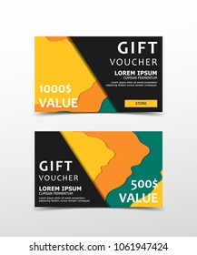 Gift Voucher with technological, scientific, abstract, geometric background with polygonal abstract shapes, circles, lines, triangles. Discount coupon for recovery, purchase of things and entertainmen