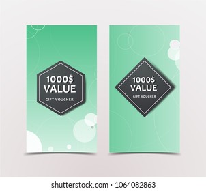 Gift Voucher with technological, scientific, abstract, geometric background with polygonal abstract shapes, circles, lines, triangles. Discount coupon for recovery, purchase of things and entertainmen