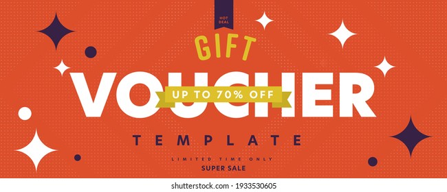 Gift voucher template with up to 70 percent super sale. Limited time only hot deal offer, present big banner on discount for cheap economic shopping vector illustration on pastel red background