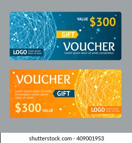 Gift Voucher Template with Abstract Geometric Sphere. Vector illustration