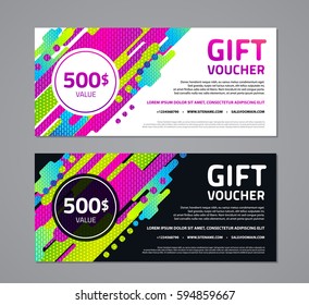 Gift voucher template with abstract geometric background. Page, website, print, cover booklet, annual report, flyer, banner, leaflet, brochure background designs set.
