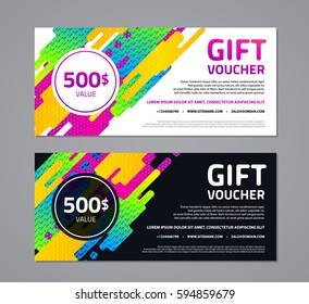Gift voucher template with abstract geometric background. Page, website, print, cover booklet, annual report, flyer, banner, leaflet, brochure background designs set.