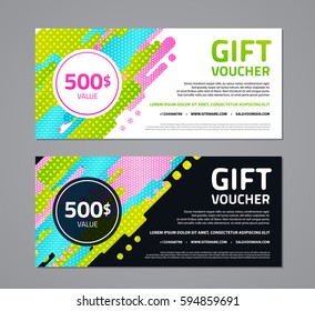 Gift voucher template with abstract geometric background. Page, website, print, cover booklet, annual report, flyer, banner, leaflet, brochure background designs set.