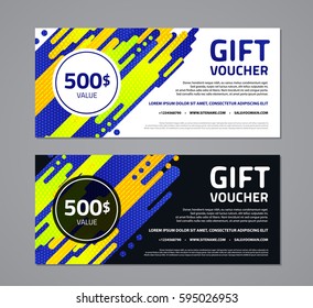 Gift voucher template with abstract geometric background. Page, website, print, cover booklet, annual report, flyer, banner, leaflet, brochure background designs set.