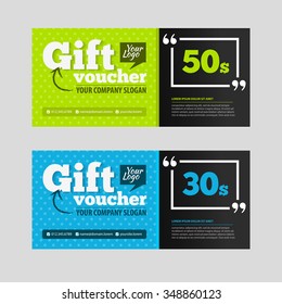 Gift voucher template with amount of discount and Contact Information.