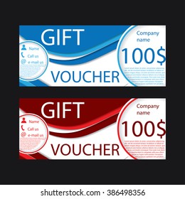 Gift voucher template blue and red colors 