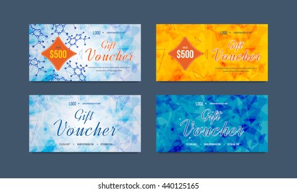 Gift voucher template with bright abstract pattern. Collection gift certificate business card, banner, calling card, poster. Discount coupon. Special offer.