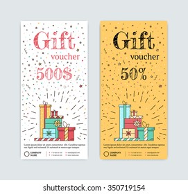 Gift Voucher template bright modern.  thin line. Yellow gift card