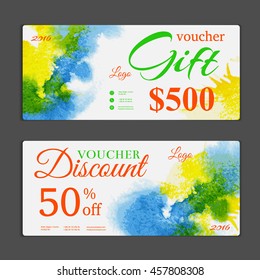 Gift voucher template. Can be use for shopping cards, discount coupon, banner, discount card , web design and other. Vector illustration in watercolor style. Abstract design