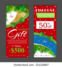 Gift voucher template. Can be use for shopping cards, discount coupon, banner, discount card , web design and other. Vector illustration. Happy New Year and Merry Christmas design