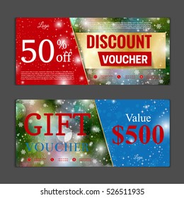 Gift voucher template. Can be use for shopping cards, discount coupon, banner, discount card , web design and other. Vector illustration. Happy New Year and Merry Christmas design