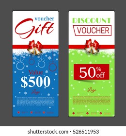 Gift voucher template. Can be use for shopping cards, discount coupon, banner, discount card , web design and other. Vector illustration. Happy New Year and Merry Christmas design