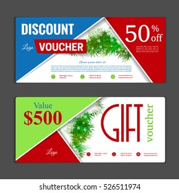Gift voucher template. Can be use for shopping cards, discount coupon, banner, discount card , web design and other. Vector illustration. Happy New Year and Merry Christmas design