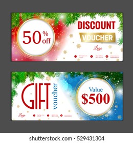 Gift voucher template. Can be use for shopping cards, discount coupon, banner, discount card , web design and other. Vector illustration. Happy New Year and Merry Christmas design