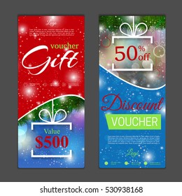 Gift voucher template. Can be use for shopping cards, discount coupon, banner, discount card , web design and other. Vector illustration. Happy New Year and Merry Christmas design