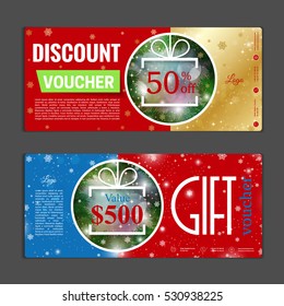 Gift voucher template. Can be use for shopping cards, discount coupon, banner, discount card , web design and other. Vector illustration. Happy New Year and Merry Christmas design