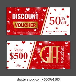 Gift voucher template. Can be use for shopping cards, discount coupon, banner, discount card , web design and other. Vector illustration. Valentines day design