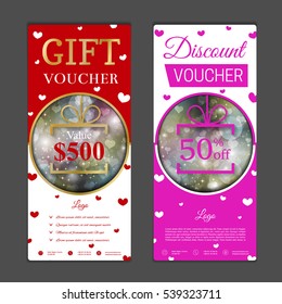 Gift voucher template. Can be use for shopping cards, discount coupon, banner, discount card , web design and other. Vector illustration. Valentines day design