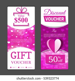 Gift voucher template. Can be use for shopping cards, discount coupon, banner, discount card , web design and other. Vector illustration. Valentines day design