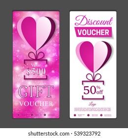Gift voucher template. Can be use for shopping cards, discount coupon, banner, discount card , web design and other. Vector illustration. Valentines day design