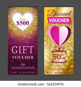 Gift voucher template. Can be use for shopping cards, discount coupon, banner, discount card , web design and other. Vector illustration. Valentines day design