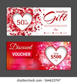 Gift voucher template. Can be use for shopping cards, discount coupon, banner, discount card , web design and other. Vector illustration. Valentine's day design