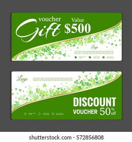 Gift voucher template. Can be use for shopping cards, discount coupon, banner, discount card , web design and other. Vector illustration. Saint Patrick's day design