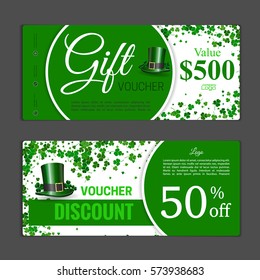 Gift voucher template. Can be use for shopping cards, discount coupon, banner, discount card , web design and other. Vector illustration. Saint Patrick's day design