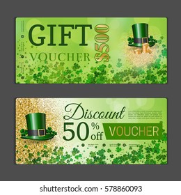 Gift voucher template. Can be use for shopping cards, discount coupon, banner, discount card , web design and other. Vector illustration. Saint Patrick's day design