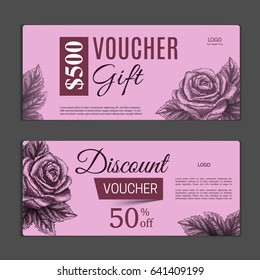 Gift voucher template. Can be use for shopping cards, discount coupon, banner, discount card , web design and other. Vector illustration.Vintage style