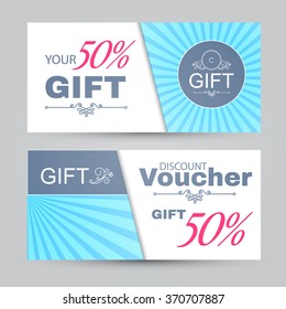 Gift Voucher Template, Certificate Coupon Design, Collection of Business Cards. Vector illustration