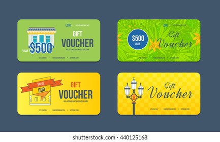 Gift voucher template. Collection gift certificate business card, banner, calling card, poster. Discount coupon. Special offer.