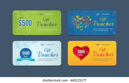 Gift voucher template. Collection gift certificate business card, banner, calling card, poster. Discount coupon. Special offer.