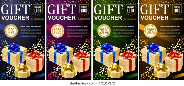 Gift voucher template collection, different color mark accordingly to the discount amount.