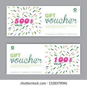 Gift voucher template with colorful pattern, Sale banner, discount cards, Coupon template, Gift certificate, headers, website, tready design, vector illustration EPS10