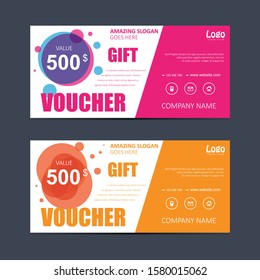 Gift voucher template with colorful pattern.