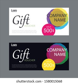 Gift voucher template with colorful pattern.