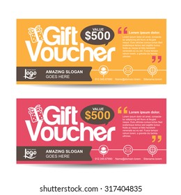 Gift voucher template with colorful pattern, cute gift voucher certificate coupon design template, Collection gift certificate business card banner calling card poster, Vector illustration