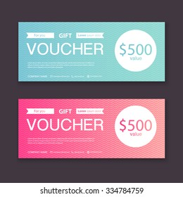 Gift voucher template with colorful pattern, certificate, coupon,certificate, invitation, currency. Vector illustration.