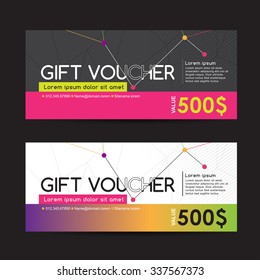 Gift voucher template with colorful pattern and geometric shapes.Vector illustration