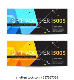 Gift voucher template with colorful pattern and geometric shapes.Vector illustration